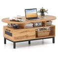 thumbnail image 1 of Costway 47" Oval Top Coffee Table with 4 Open Compartments & Drawer, 5 support legs Natural, 1 of 10