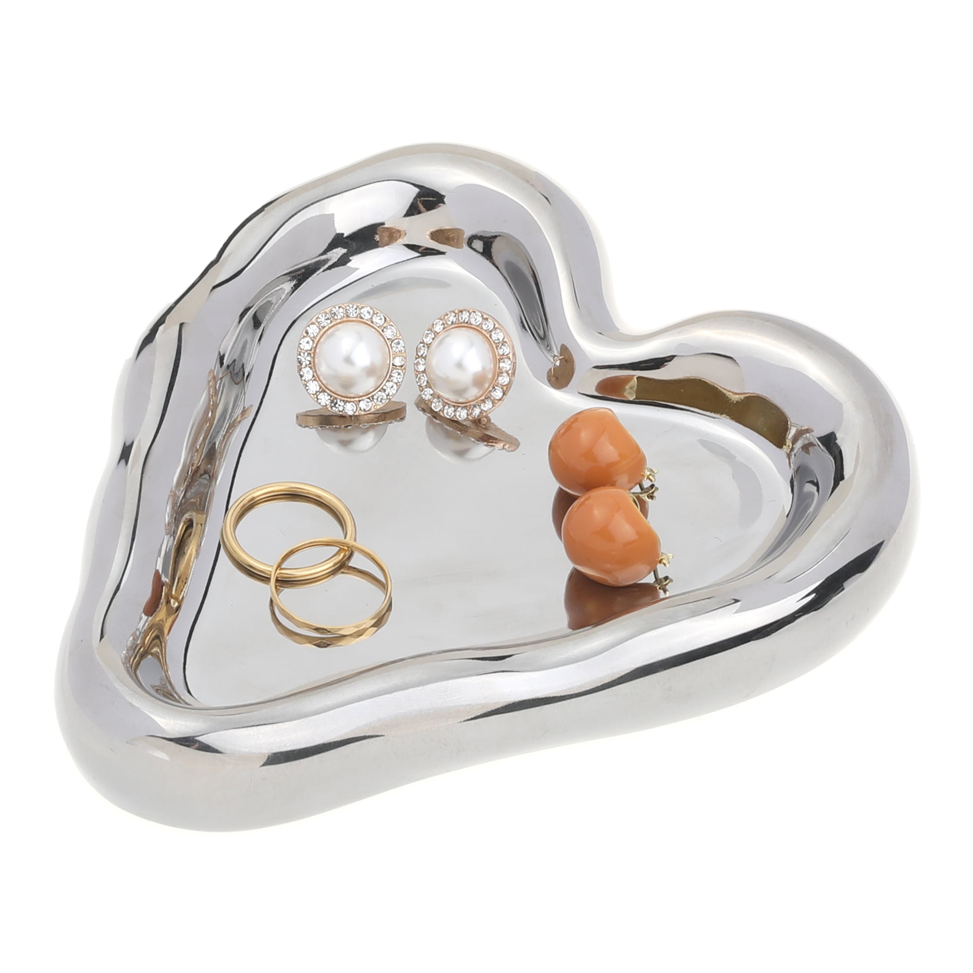 Unique Bargains Ceramic Jewelry Tray Decorative Trinket Dish Organizing Jewelry Box Silver