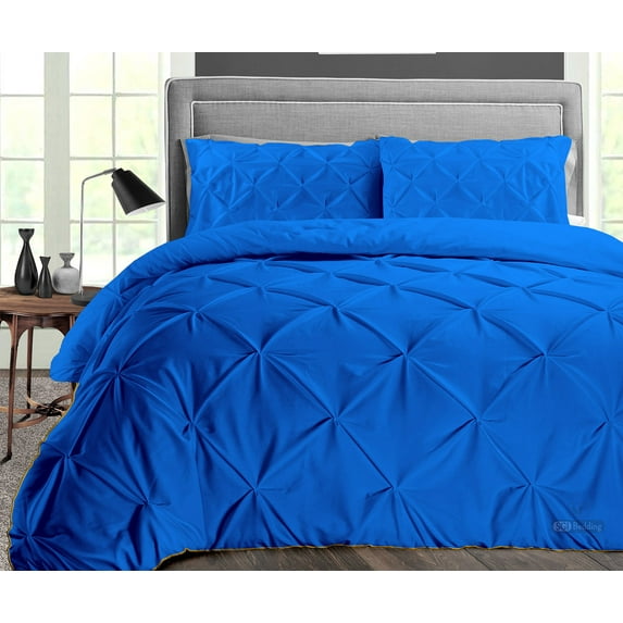 Super King Plus Comforter Pinch Royal Blue 300 GSM Plush Siliconized Microfiber Fill Duvet Insert Box Stiched Quilted Fluffy Soft 600 TC Egyptian Cotton Shell with Piping & Pillowcases