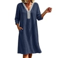 thumbnail image 6 of Puyaiuu Womens Loose Casual Lace V Neck 3/4 Sleeve Midi Dress With Side Pockets Navy M Gift, 6 of 6
