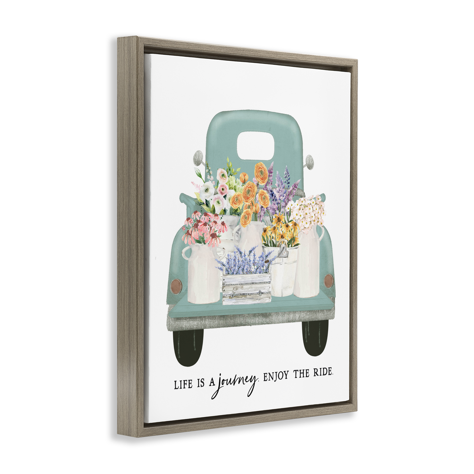 Enjoy The Ride Truck Brown Framed Floater Canvas Wall Art, design by Lettered and Lined