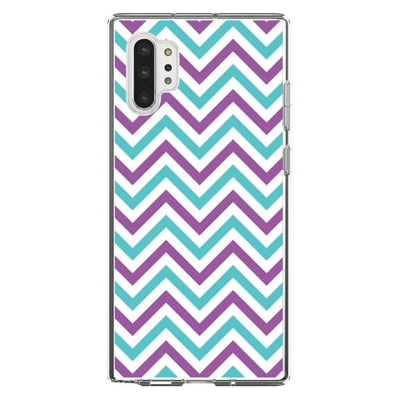 DistinctInk Clear Shockproof Hybrid Case for Galaxy Note 10 PLUS (6.8" Screen) - TPU Bumper, Acrylic Back, Tempered Glass Screen Protector - Purple Teal Stripes - Stripes Pattern