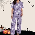 thumbnail image 5 of FASHOFT Women's 2 Piece Holiday Pajamas Soft Long Sleeve Button Down Sleepwear Top and PJ Pants Loungewear Set Light Purple L, 5 of 6