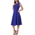 thumbnail image 4 of INSPIRE CHIC Notch V Neck Dresses for Women Elegant Work Office A-Line Dress with Pockets M Royal Blue, 4 of 6