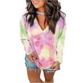 thumbnail image 2 of LYXSSBYX Women Long Sleeve Dress Hot Sale Clearance Fashion Women's Oversized Tie-Dye V Neck Long Sleeve Casual Loose T Shirts Tops, 2 of 3