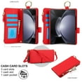 thumbnail image 3 of ELEHOLD For Samsung Galaxy Z Fold 5 Phone Case Leather Crossbody Zipper Card Wallet Flip Case Kickstand Cover, with Ring Holder,Full Body Protection-Red, 3 of 7