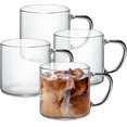 thumbnail image 1 of Juego de 4 tazas de café de vidrio grandes de 14 onzas con asas antiescaldadas, tazas transparentes ligeras y duraderas para café con capuchino americano, té, leche, jugo de café expreso, 1 of 17