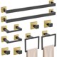 thumbnail image 1 of Juego de 10 piezas de accesorios de baño negro y dorado, juego de toallero de acero inoxidable SUS304 con barras para toallas para baño montado en la pared, 60 cm, 1 of 4