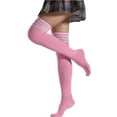 thumbnail image 2 of CNKOO 2 Pcs Bas Cosplay Femme Rayures Roses Blanches Chaussettes Longues Lolita au-Dessus du Genou Chaussettes Hautes de Compression pour Femmes, 2 of 2