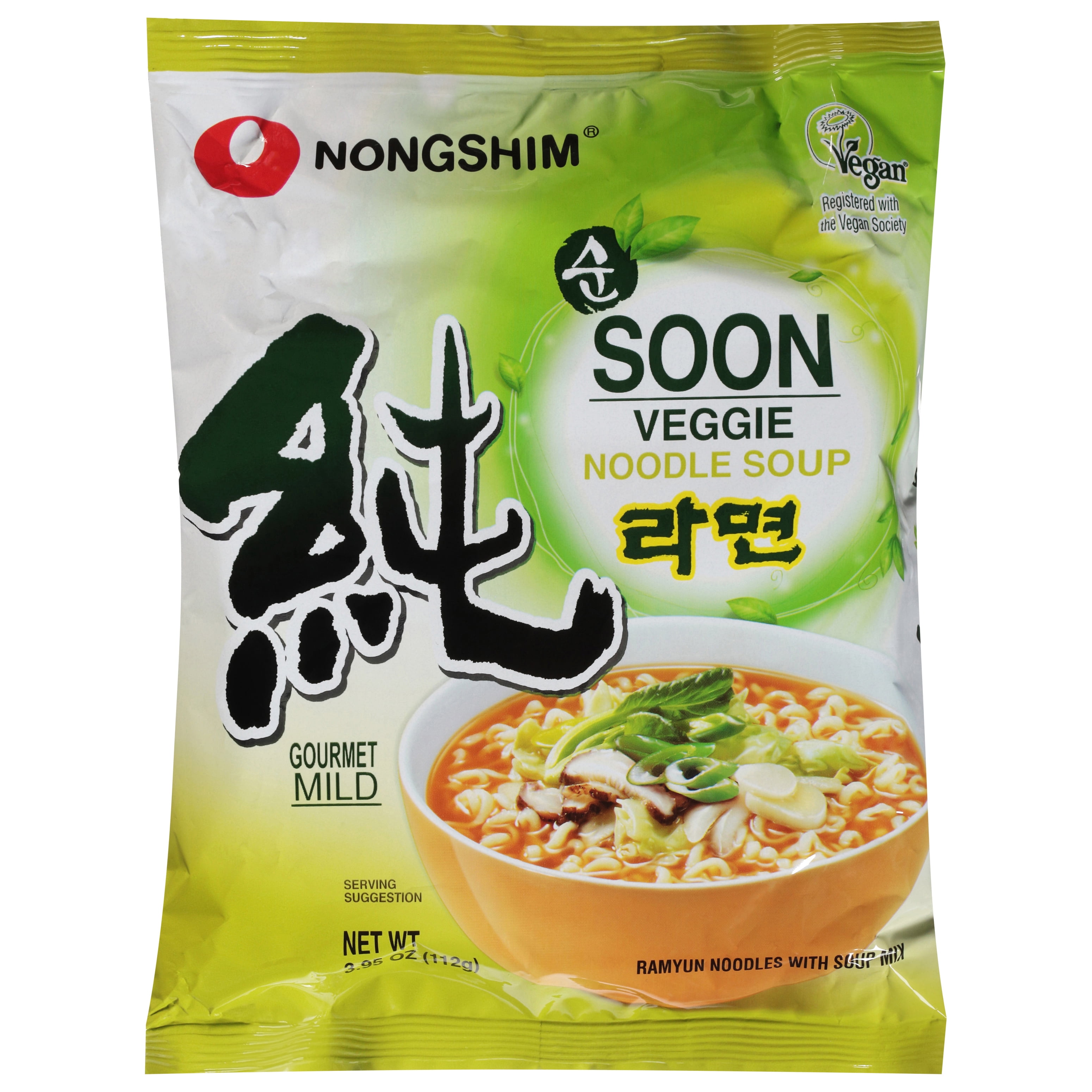 (4 pack) Nongshim Gourmet Mild Soon Veggie Noodle Soup, 3.95 oz