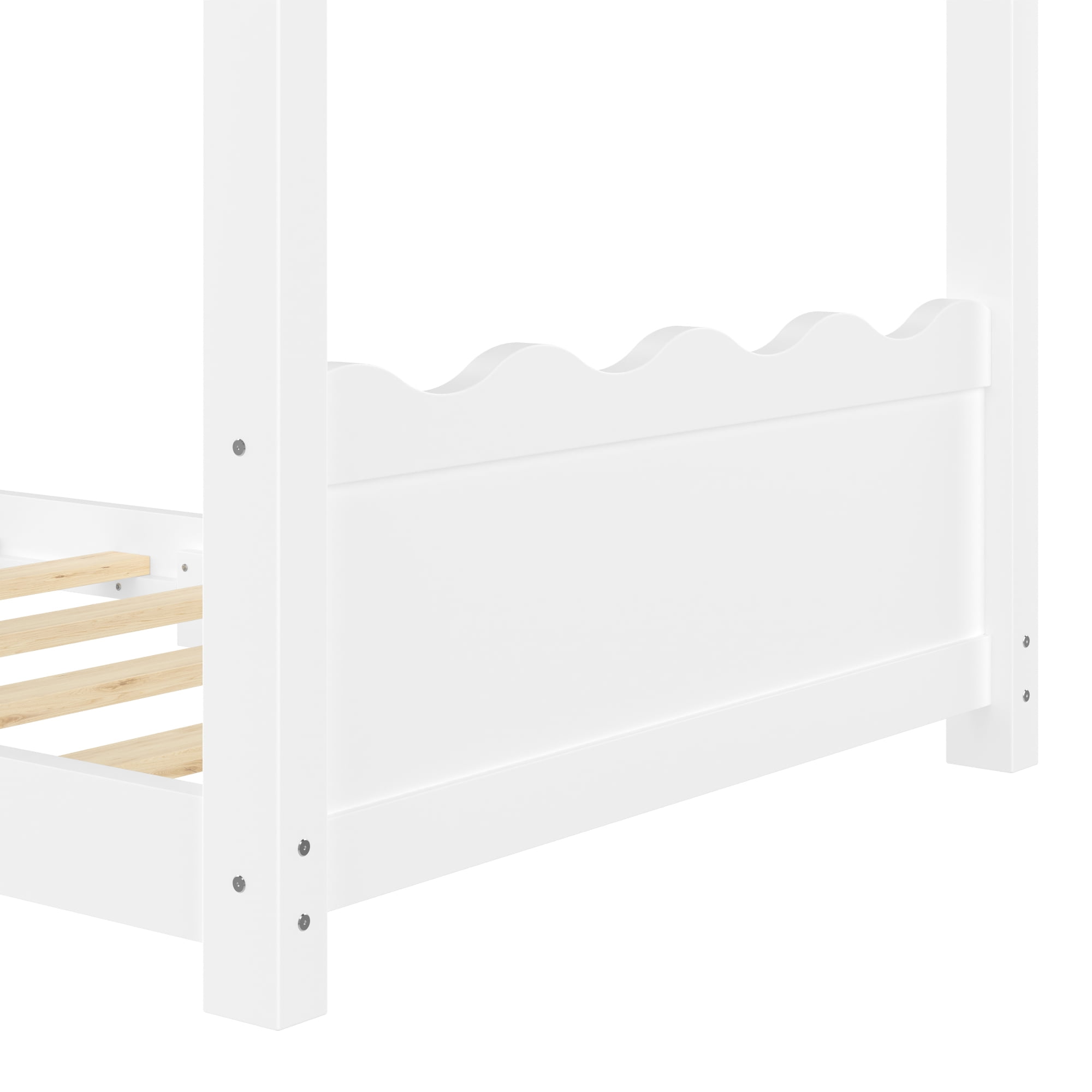 Leumius Twin Size House Shape Bed,Montessori House Bed Solid Wood Floor Bed for Kids,No Box Spring Needed,Light White