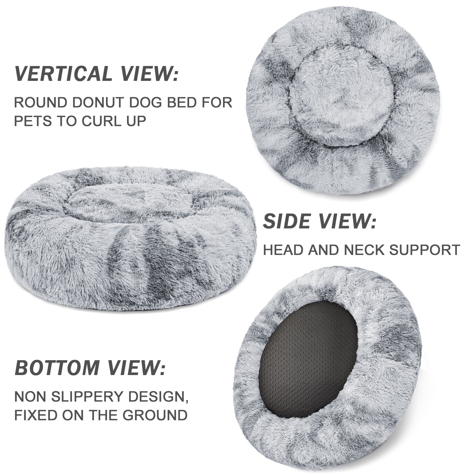 Exclusivo Mezcla Calming Donut Pet Bed for Small Dogs 20", Anti-Anxiety Plush Cozy Warming Dog Bed, Grey