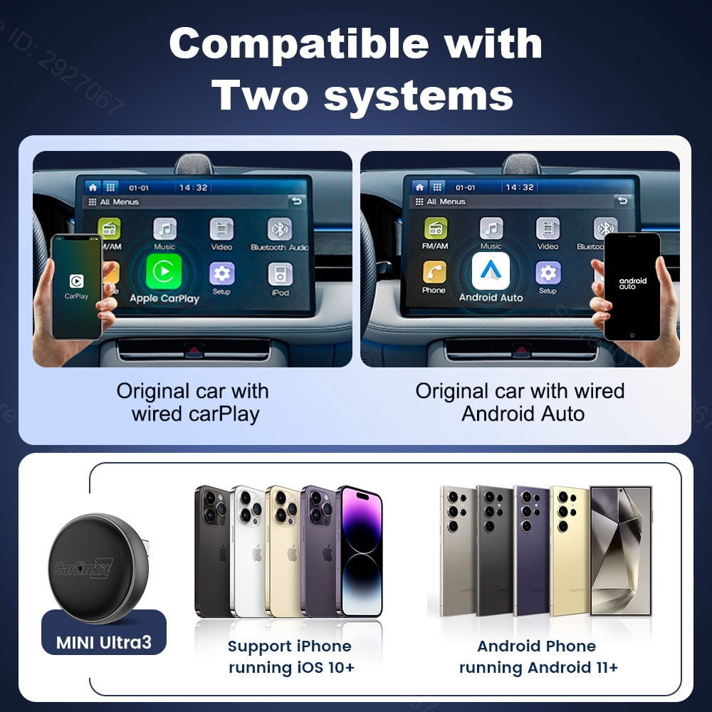 CarlinKit Mini Ultra3,Wireless CarPlay & Android Auto Adapter - USB C & USB A Plug and Play Dongle for Cars with Factory Wired Connection, 5GHz WiFi, Auto Connect