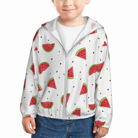 

Vsdgher Hand Drawn Watermelon Kids Sun Protection Hoodie with Zip Rash Guard Tops Children s Long Sleeve Sun Protection Clothing -