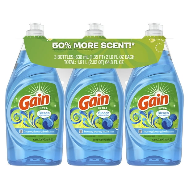 Gain Ultra Dishwashing Liquid Dish Soap, Honey Berry Hula, 3x21.6 oz