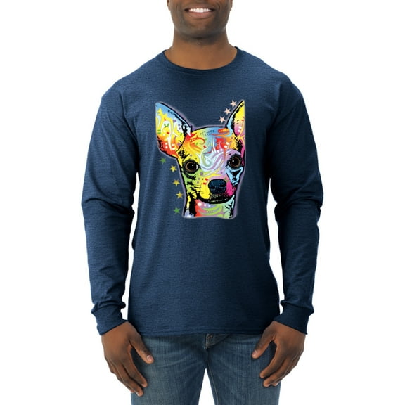 Wild Bobby Dean Russo Colorful Chihuahua Dog Lover Men Long Sleeve Shirt, Vintage Heather Navy, Medium