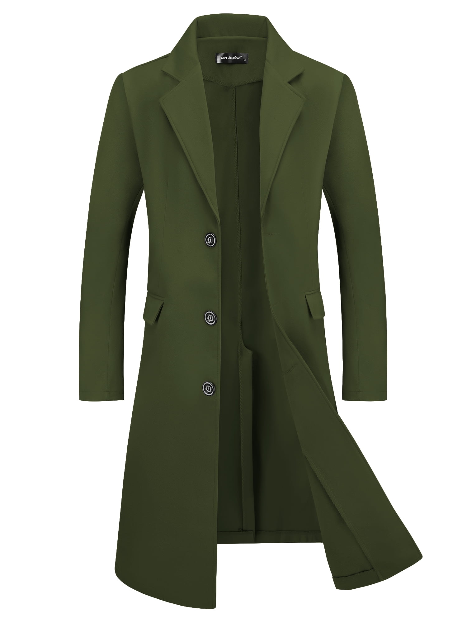 Unique Bargains Men's Overcoat Single Breasted Notched Lapel Long Trench Coat XL Olive Green