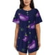 thumbnail image 1 of Balery Eggplant Conjunto de Pijama para Mujer con Estampado, Dos Piezas de Manga Corta y Shorts, Ropa de Dormir Suave con Cuello Redondo y Bolsillos-Large, 1 of 6
