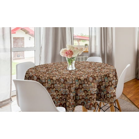 

Doodle Round Tablecloth People Faces from Different Ethnicity Racial Diversity Progressive World Pattern Circle Table Cloth Cover for Dining Room Kitchen Decor 60 Multicolor by Ambesonne