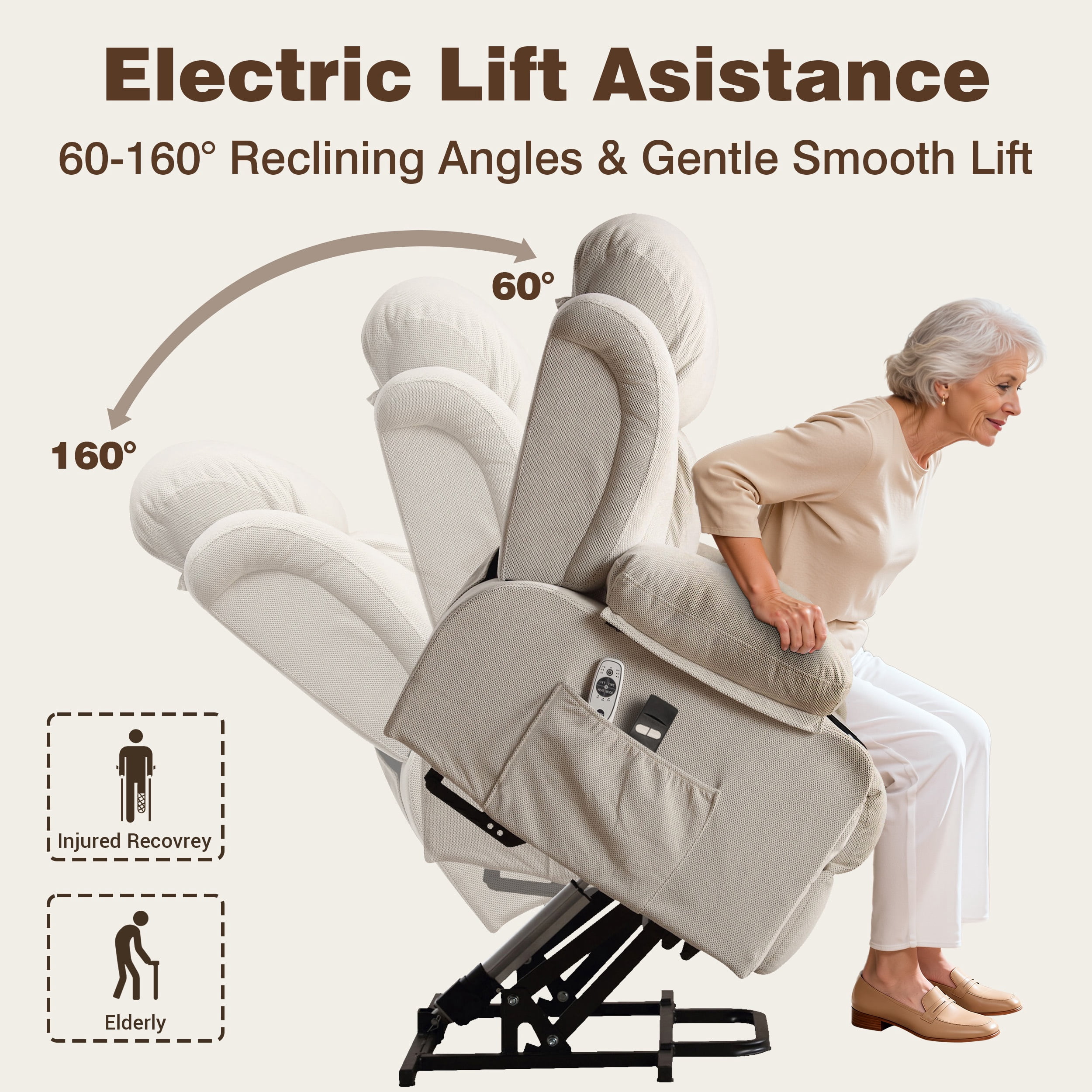 Lift Chair for Elderly, Power Lift Recliner Chair with Heat and Massage, 24.5" Oversized Massage Recliner for Living Room with Remote Control, Cup Holders, Easy Stand, 350lbs Capacity, Beige