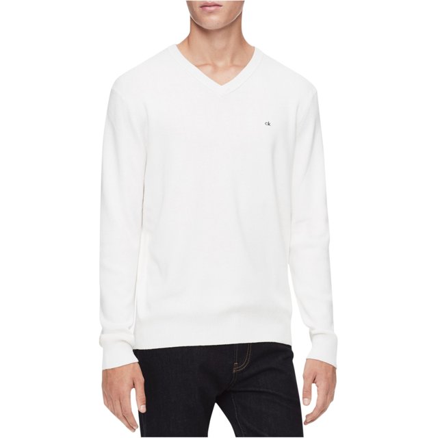 Calvin Klein suéter con cuello en V acanalado para hombre, blanco, grande Calvin Klein Pull-over