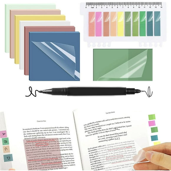Kbndieu Paper Notes Set 9Pcs Transparent Stickys Notes Long Book Markers Tabs Indexes Tabs with 2ml Liquid Ink Marker for Book Notes Highlights Removal Study Office School Supplies Home Decor
