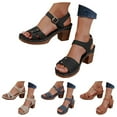 thumbnail image 6 of Dress Sandals for Women 2025 Boho Beach Casual Leather Platform Block High Heel Dressy Sandals Ladies, 6 of 8