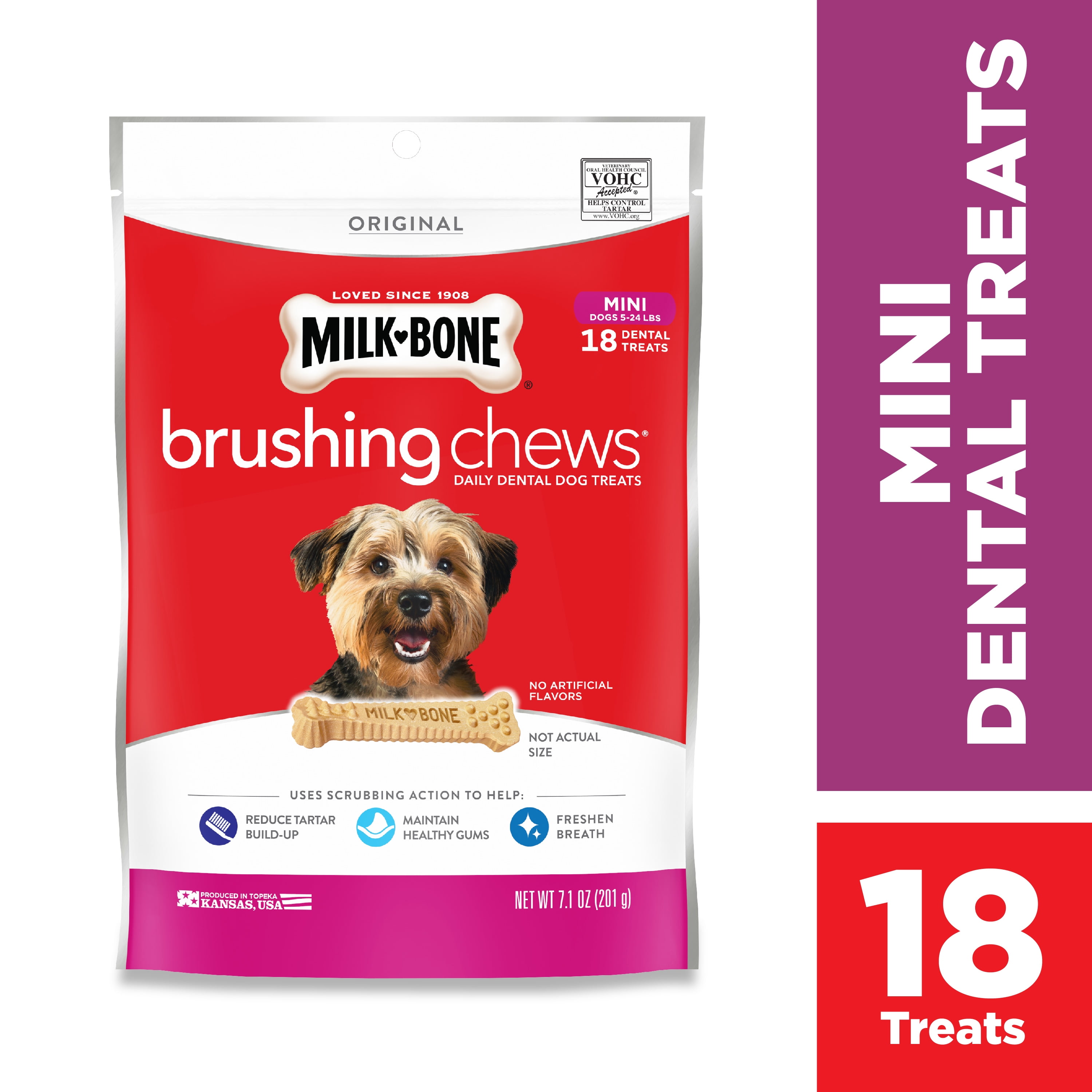 Photo 1 of 5PACK Milk-Bone Brushing Chews Daily Dental Dog Treats, Mini, 7.1 Ounces, 18 Bones Per Bag