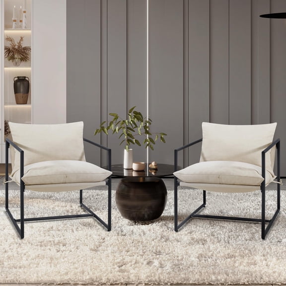 Sling Accent Chair, Set of 2, Cozy Living Room Chairs, Beige