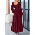 thumbnail image 3 of PRETTYGARDEN Women's Smocked Spring Maxi Dress Casual Fall Long Sleeve Square Neck Tiered A Line Flowy Dresses with Pockets, 3 of 10