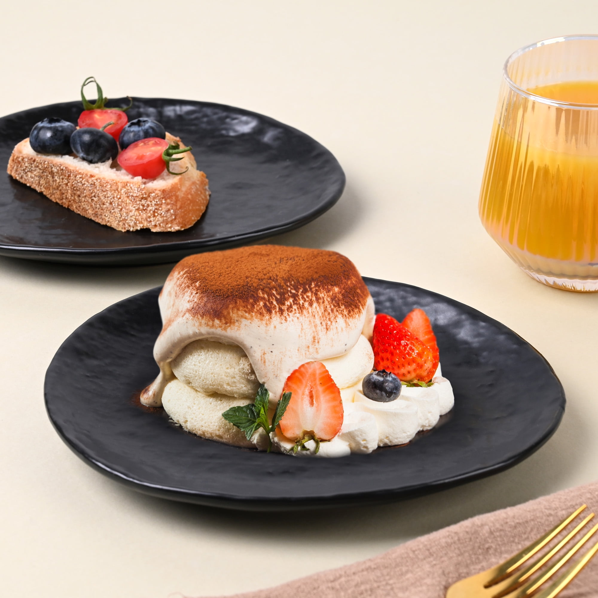 Linen Artisan Dinner Plate Set, 4 Pieces Dinnerware Dishes Set, Porcelain Salad Plates, Irregular 11 Inches Ceramic Plates Suitable for Steak, Pasta, Pizza, Home, Party, Black, Small
