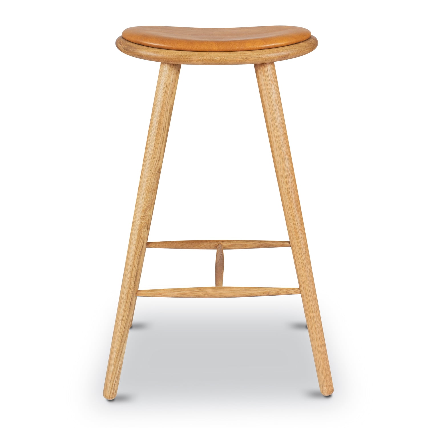 Poly and Bark Remo Leather Counter Stool in Caramel Tan/Oak