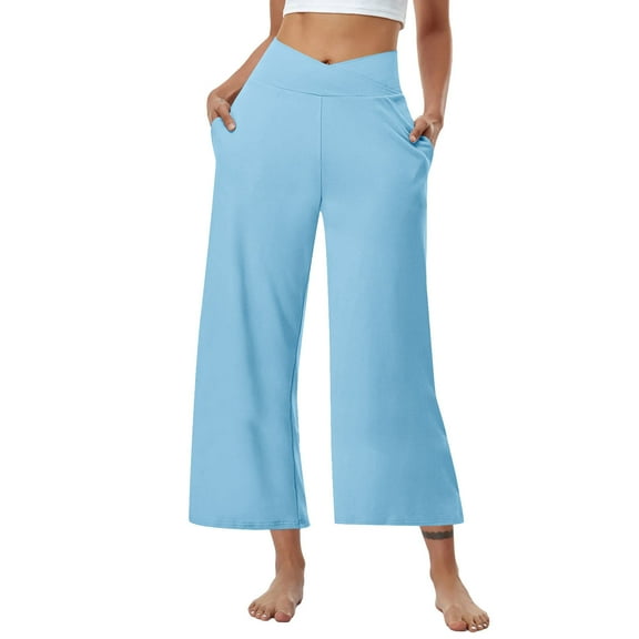 Odbmxy Ankle Womens Plus Size Pants Wide-Leg Womens Trousers Loose Stretch Soft Athletic Solid Color Blue Pants,XXL