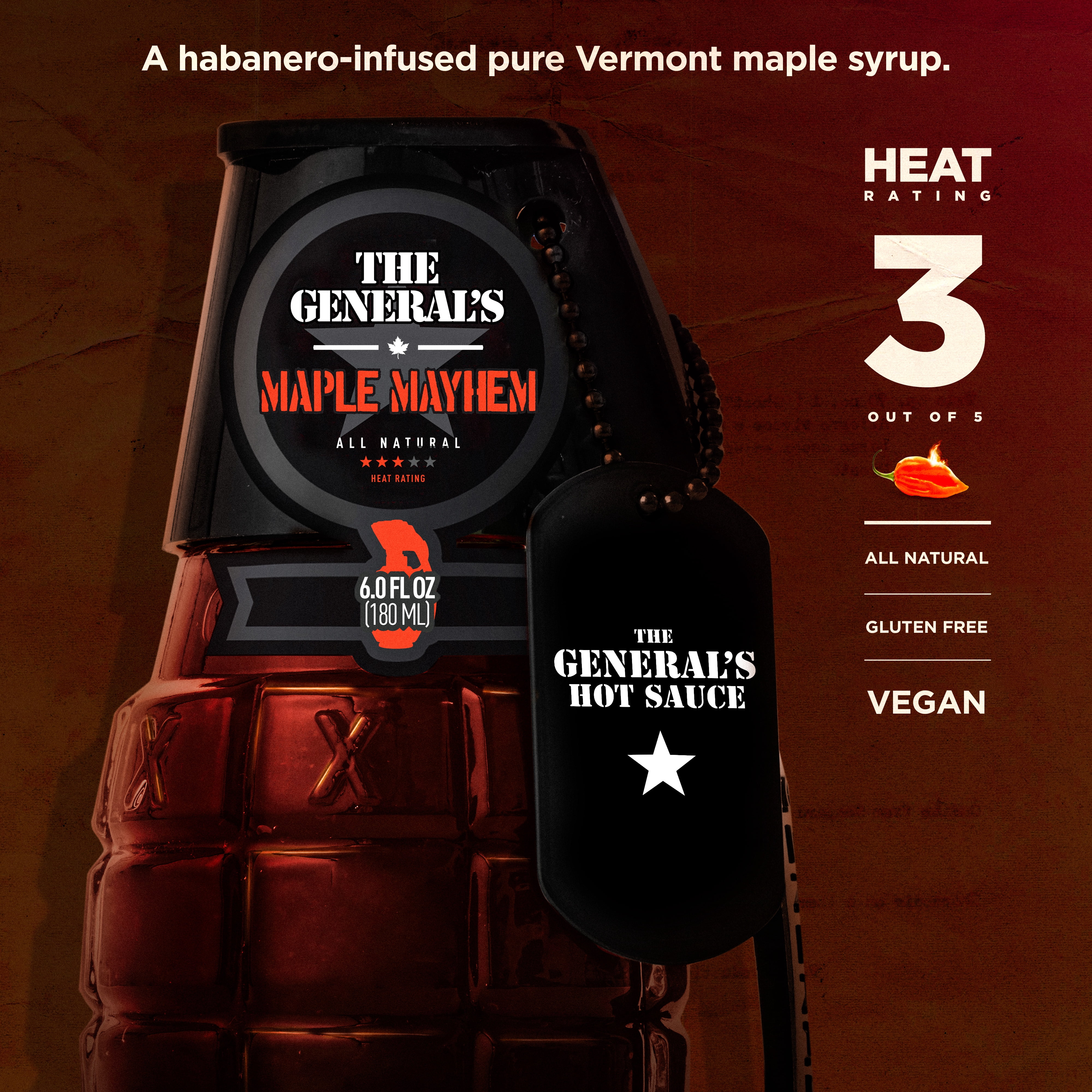 The General's Hot Sauce Fire for Effect Gift Set Gourmet Hot Sauce Variety Including Habanero, Cayenne & Maple Syrup 3-Pack 6oz
