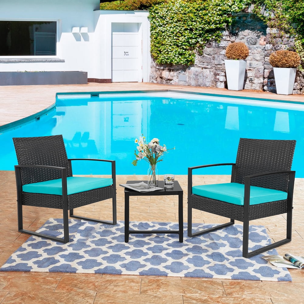 Walnew Patio Furniture Cushioned Pe Rattan Bistro Chairs Set Of 2 With Table 3 Piece Walmart Com Walmart Com