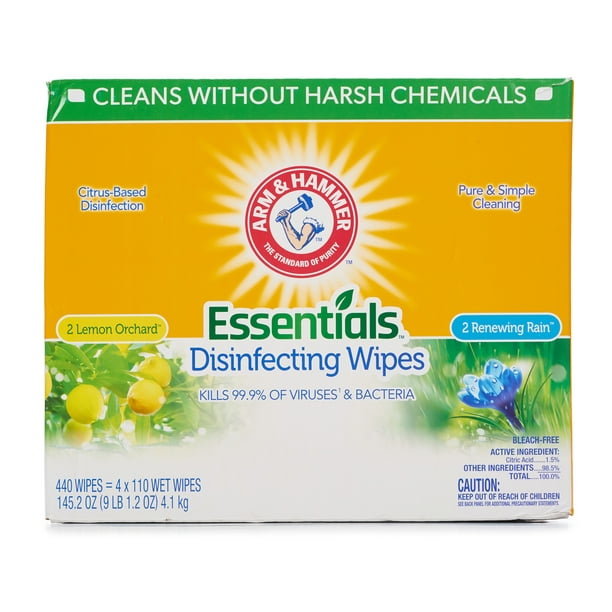 Arm & Hammer Essentials Disinfecting Wipes 4 x 110 Ct Lemon Orchard