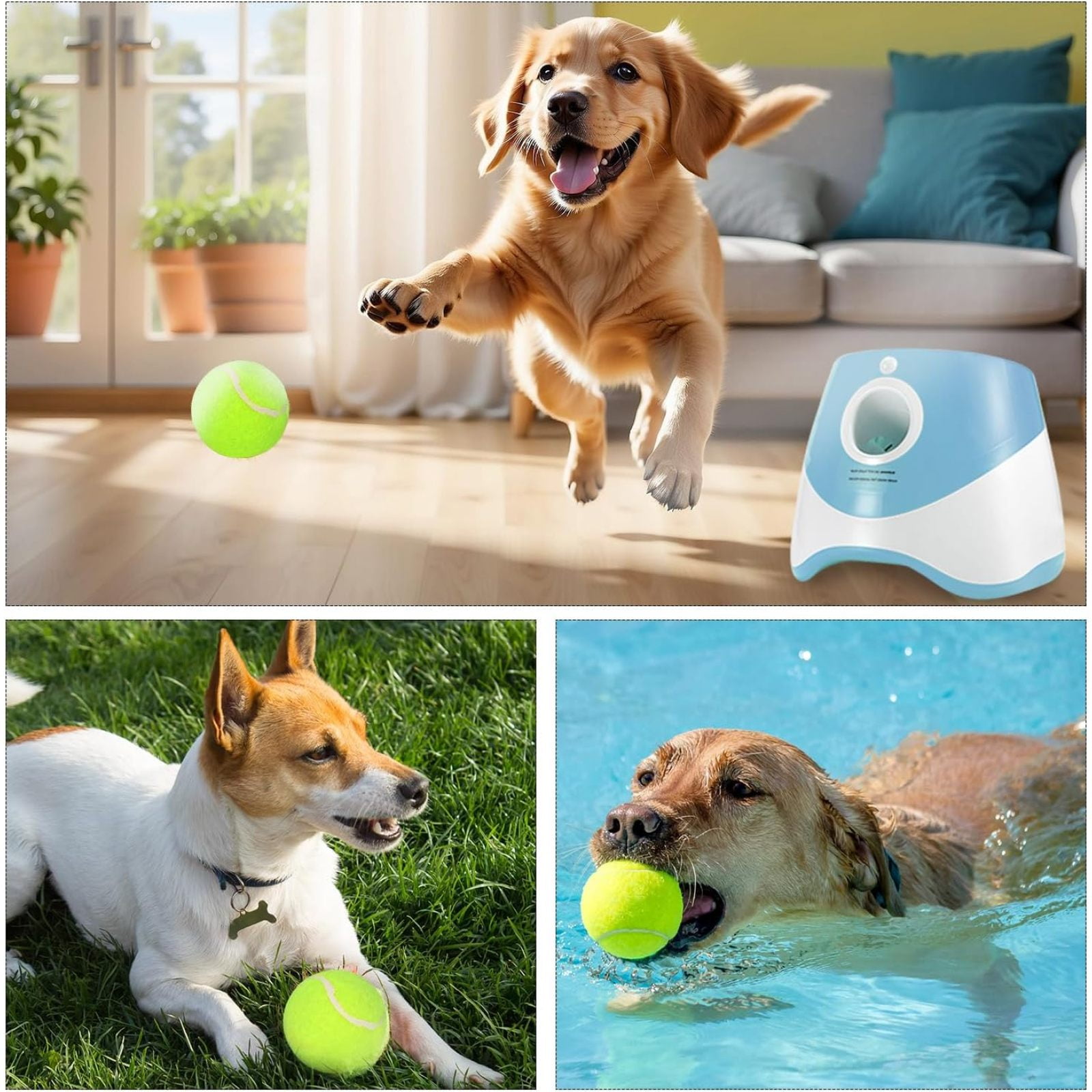 SQDWYGUO Automatic Dog Ball Thrower Launcher with 12 PCS Tennis Balls,Thrower Distance 10-30ft, Interactive Dog Fetch Machine Toy for Small Dogs,Blue