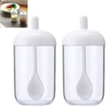 thumbnail image 2 of Paquete de 2 tarros de especias, especiero transparente blanco, caja de especias con tapa de cuchara, tarros de especias de plástico, coctelera de especias para almacenar especias/hierbas, 2 of 8