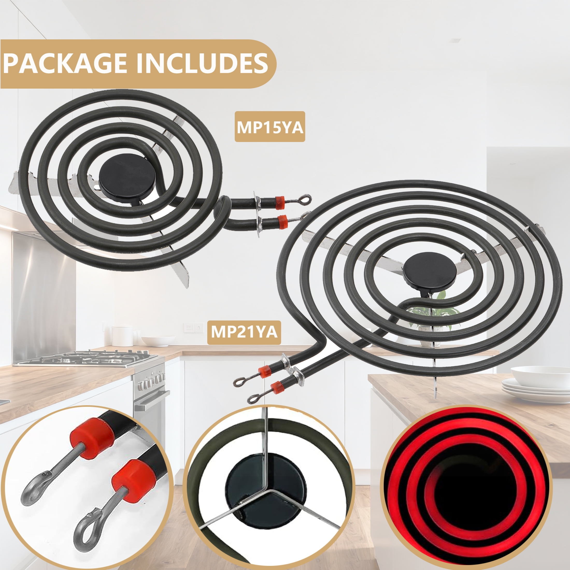 MP31YA Electric Range Burner Element for Whirlpool Kenmore Maytag Range Stove Burner Element - (3 *MP15YA 6" & 1* MP21YA 8")