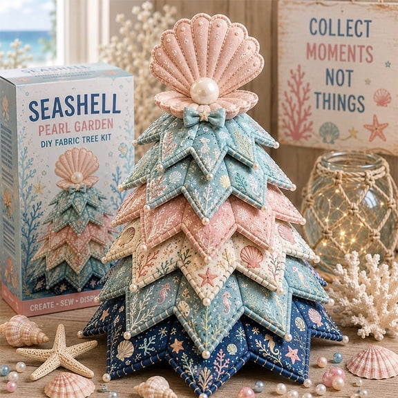 Ocean Friends DIY Patchwork Christmas Tree Kit Relaxing Screen-Free Craft, Beautiful 3D Fabric Tree for Beach House Holiday Decor