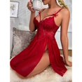 thumbnail image 4 of Ropa de dormir de lencería camisón con tirantes de malla de encaje rojo vino con bragas para fiesta temática ANGGREK Otros, 4 of 8