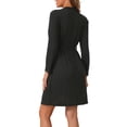 thumbnail image 3 of Bata de mujer Inspire Chic de punto acanalado, de longitud a la rodilla, bata de dormir corta elástica con bolsillos, talla XL, color negro, 3 of 5