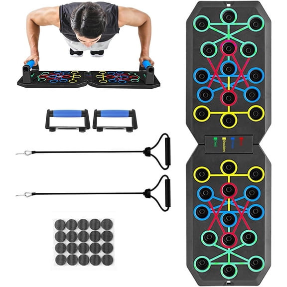 Push Up Board Fitness, Foldable Multi-Function Exercise with Elastic Cord for Total Body Workouts, Portable Floor