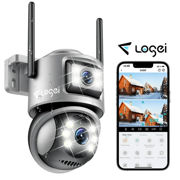 Losei Home Security 4K 8MP Outdoor Night Vision, Motion Detection,IP66 Weatherproof, Two-Way Audio Camera, Gray
