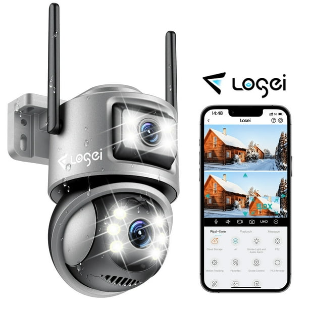 Losei Cámara de Seguridad Exterior 4K de 8 Megapíxeles, Visión Nocturna, Audio Bidireccional