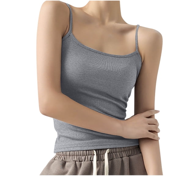BSDJILFG Ribbed Knit Tank Tops for Women Petite Summer Casual Camisole Spaghetti Strap Going Out Shirt