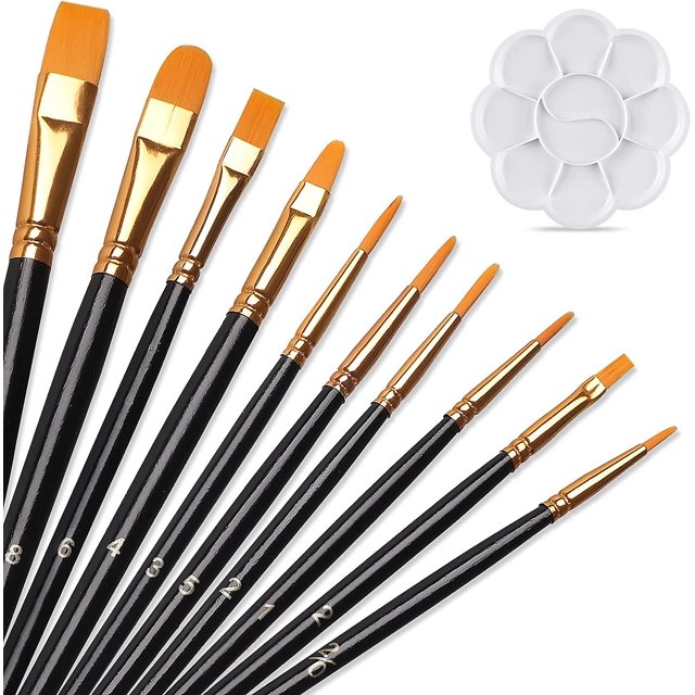 Funvce Juego de 10 pinceles acrílicos con paleta, nailon para pintura corporal, acuarela, pintura al óleo, gouache, principiantes, niños y entusiastas de la pintura,11 Feliz Sencillez