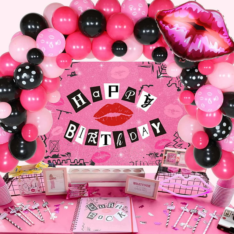 Burn Book Party Decorations Balloon Garland Kit with Backdrop, Lip Foil  Balloon for Girls and Women Y2K Early 2000s Birthday Decor 