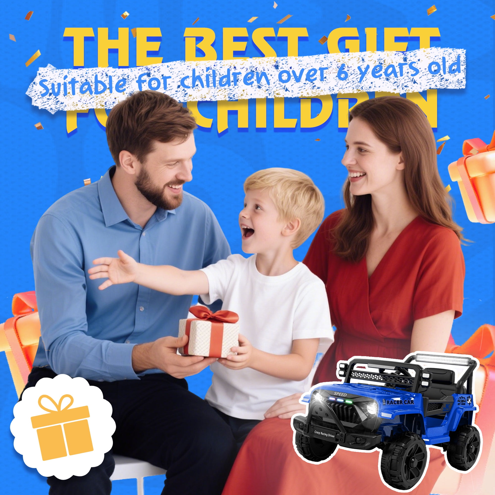 Xuanlur 12V Ride on Truck Car for Kids, 12V Kids Electric Car w/ Remote Control, 4 Wheel Suspension, Bluetooth, Power Display, 3.5 Mph Max Speed, Battery Powered Ride on Toys for Aged 3+(Blue)