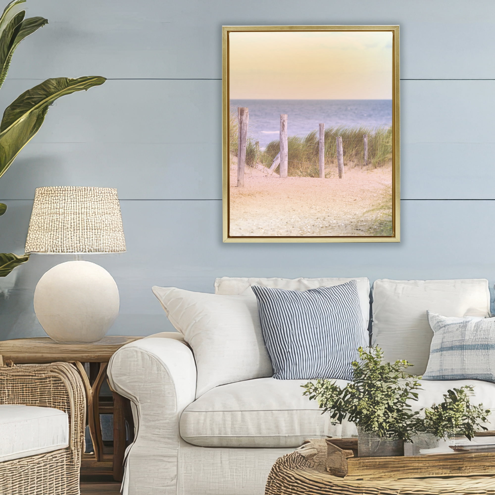Stupell Industries Carefree Beach Vacation Gold Framed Floater Canvas Wall Art, design by Marcus Prime